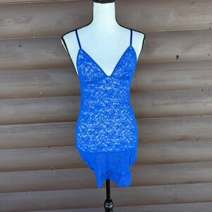 2009 Vintage Victoria's Secret Royal Blue Sheer Lace Slip Dress Womens Sz Medium